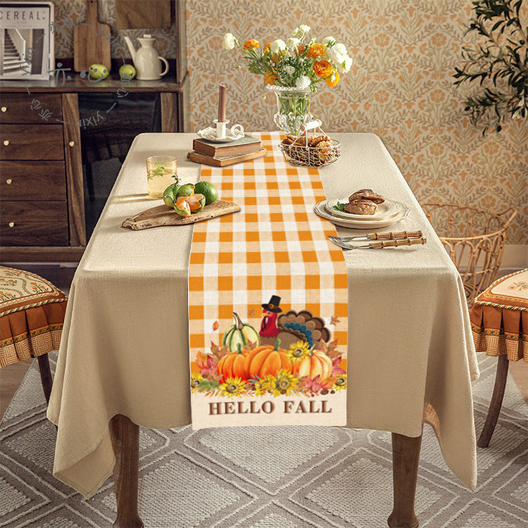 Thanksgiving Tablecloth Table Runner Living Room Decoration Dining Table Coffee Table Fabric Turkey Pattern Table Runner Spot