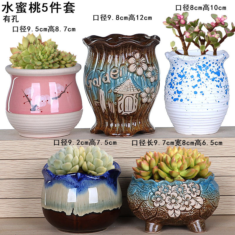 Creative Fleshy Flowerpot Ceramic Personality Purple Sand Size Fleshy Pot Pastoral Stoneware Flower Plant Flowerpot Clearance