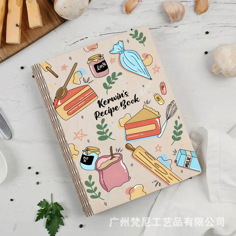 Personalized Customized Wooden Recipe Book Binder Notebook Mother's Day Gift UV Print Pattern