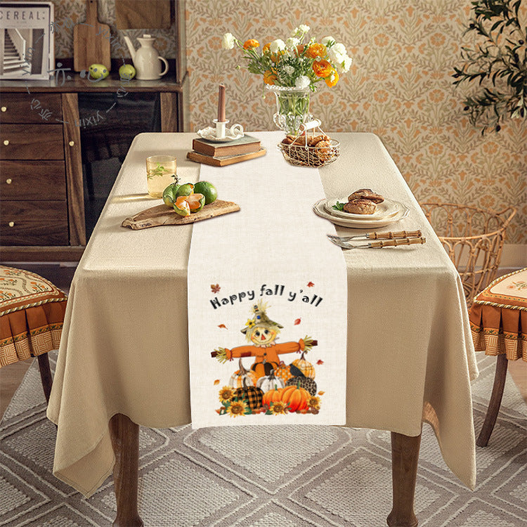 Thanksgiving Tablecloth Table Runner Living Room Decoration Dining Table Coffee Table Fabric Turkey Pattern Table Runner Spot