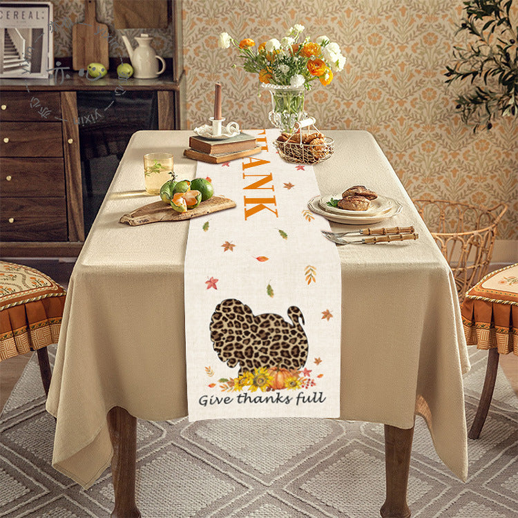 Thanksgiving Tablecloth Table Runner Living Room Decoration Dining Table Coffee Table Fabric Turkey Pattern Table Runner Spot