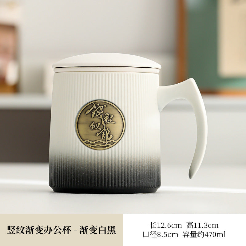 Gradient Ceramic Tea Cup Tea Separation Year Of The Dragon Water Cup With Lid Large Capacity Office Cup Gift Box Suit