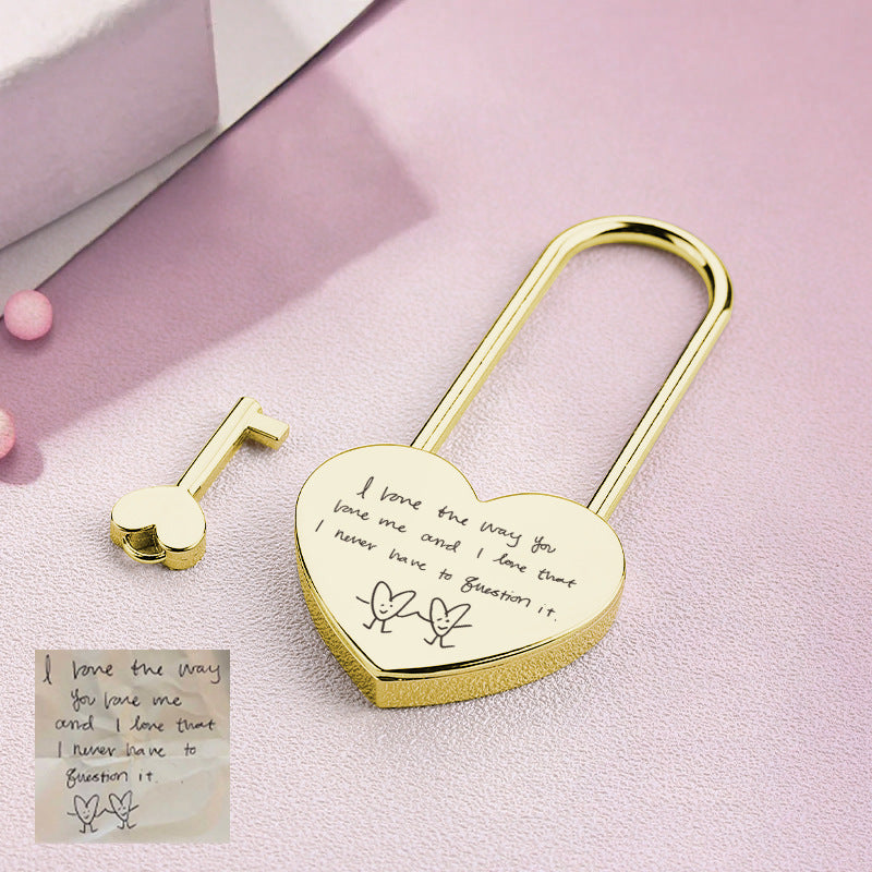 Personalized Carved Fingerprint Hand Writing Couple Heart-shaped Lock Diy Wedding Gift Accessories