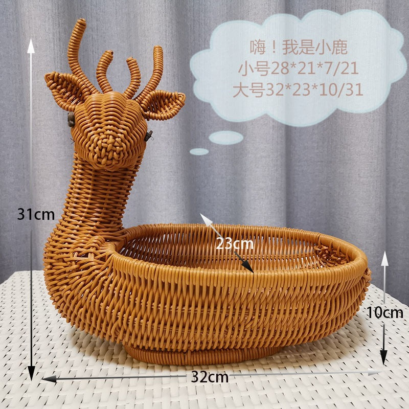 Storage Basket Fruit Plate Living Room Coffee Table Creative Modern Household Plastic Imitation Rattan Woven Basket Desktop Good-looking Wholesale