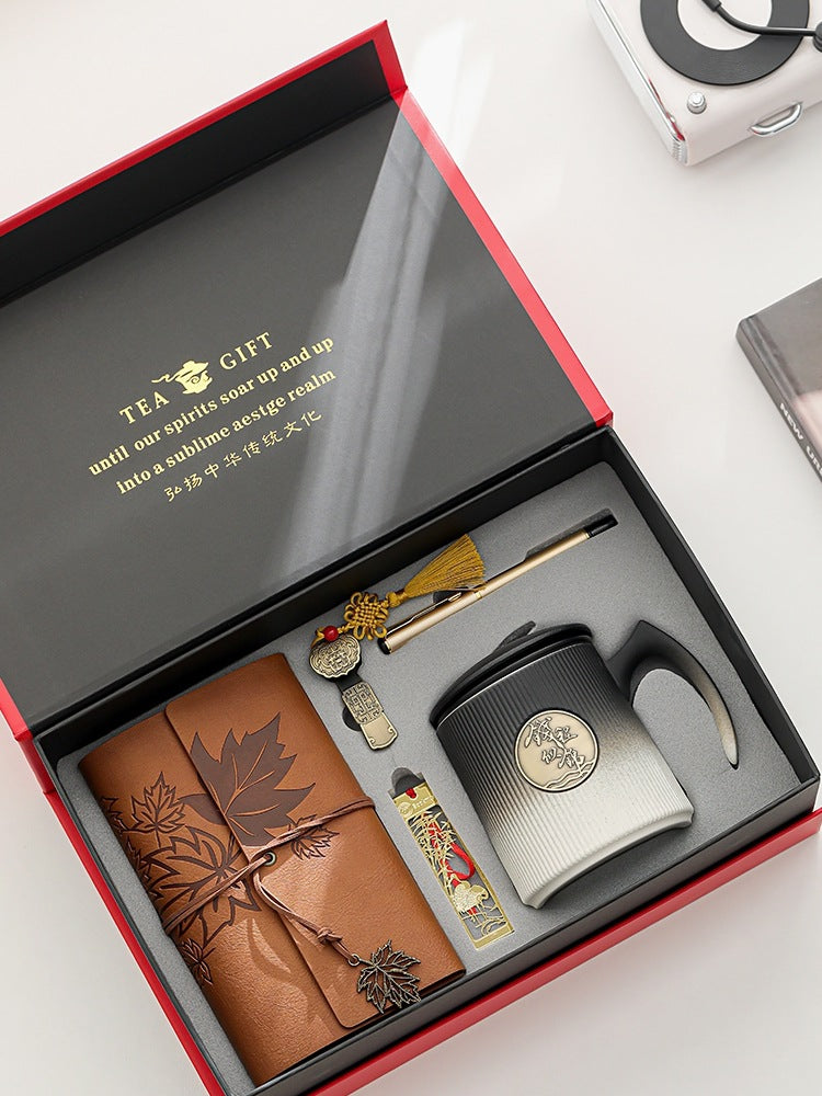 Gradient Ceramic Tea Cup Tea Separation Year Of The Dragon Water Cup With Lid Large Capacity Office Cup Gift Box Suit