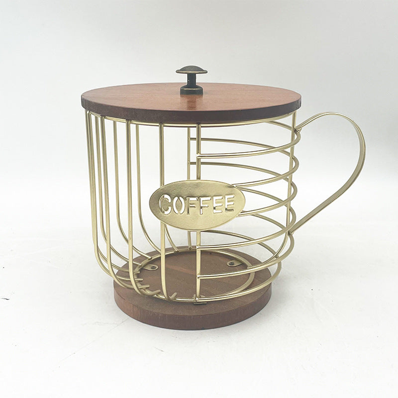 Iron Wood Products Coffee Companion Storage Shelf Cup Shape Table Kitchen Living Room Storage Basket