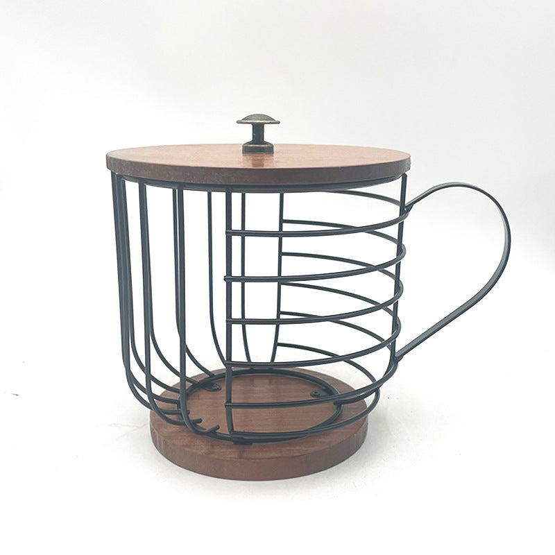 Iron Wood Products Coffee Companion Storage Shelf Cup Shape Table Kitchen Living Room Storage Basket