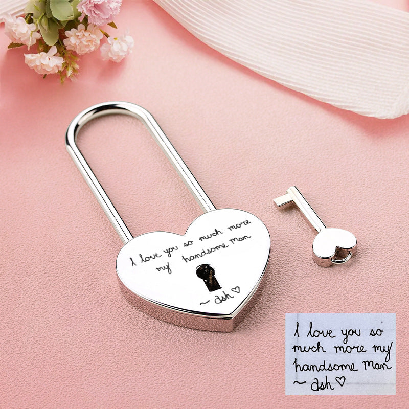 Personalized Carved Fingerprint Hand Writing Couple Heart-shaped Lock Diy Wedding Gift Accessories