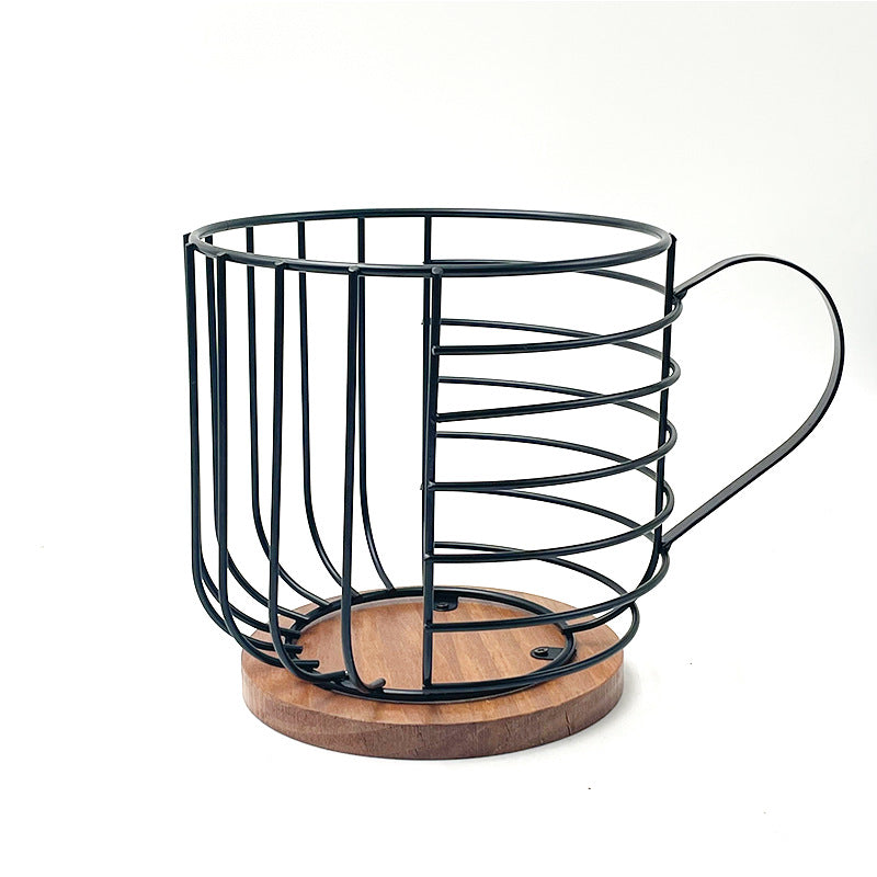 Iron Wood Products Coffee Companion Storage Shelf Cup Shape Table Kitchen Living Room Storage Basket