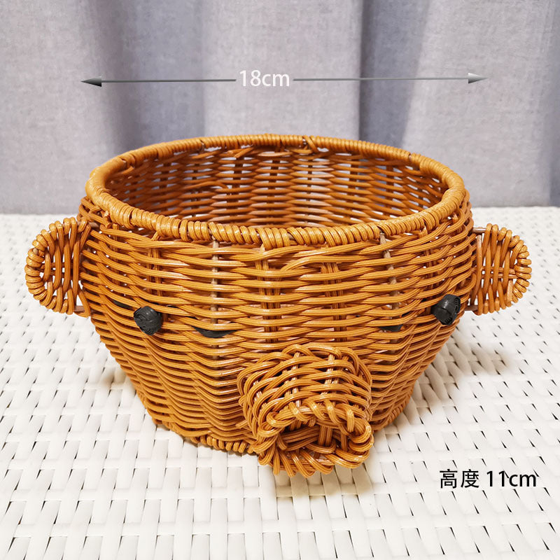 Storage Basket Fruit Plate Living Room Coffee Table Creative Modern Household Plastic Imitation Rattan Woven Basket Desktop Good-looking Wholesale