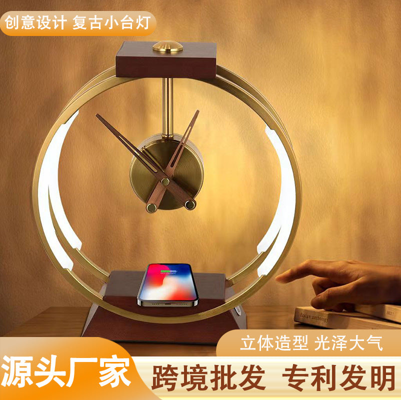 Creative Table Lamp Modern Light Luxury Clock Ornaments Wireless Charging Touch Control Smart Bedside Lamp