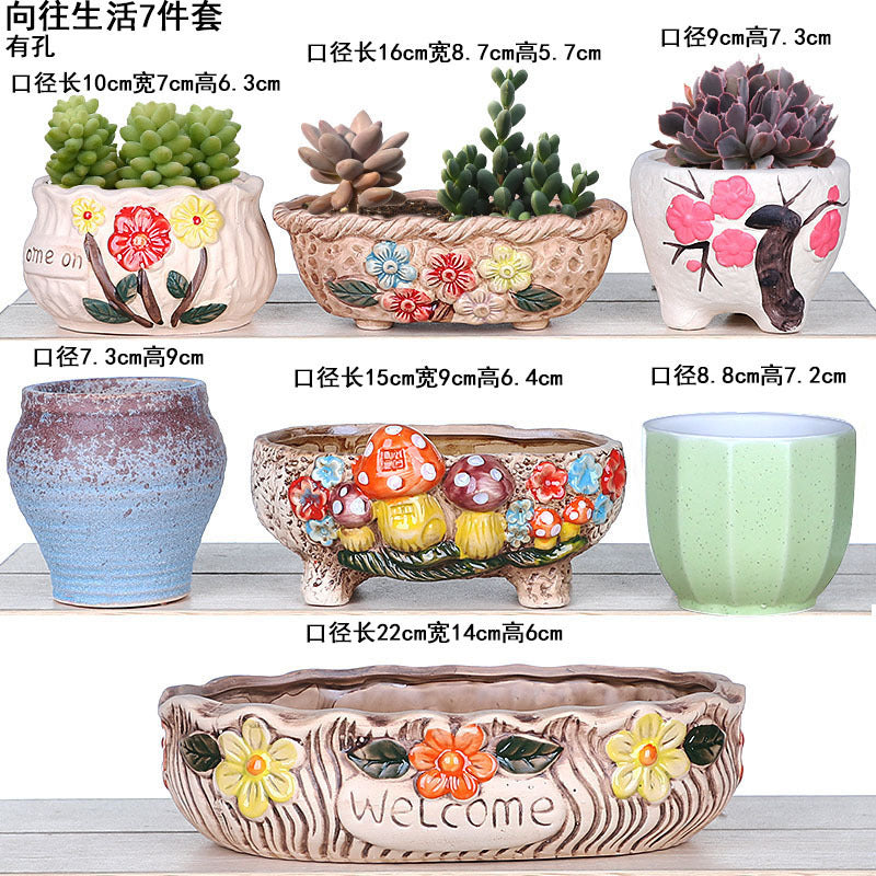 Creative Fleshy Flowerpot Ceramic Personality Purple Sand Size Fleshy Pot Pastoral Stoneware Flower Plant Flowerpot Clearance