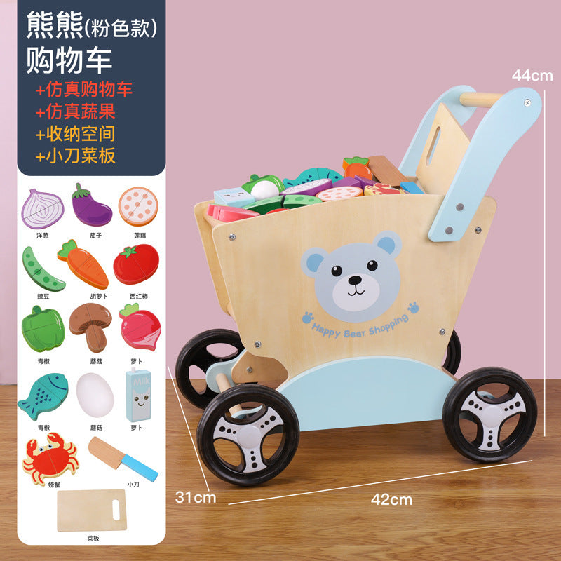 New Children's Educational Early Education Walkers Trolley Baby Walking Trolley Shopping Trolley Wooden Toys