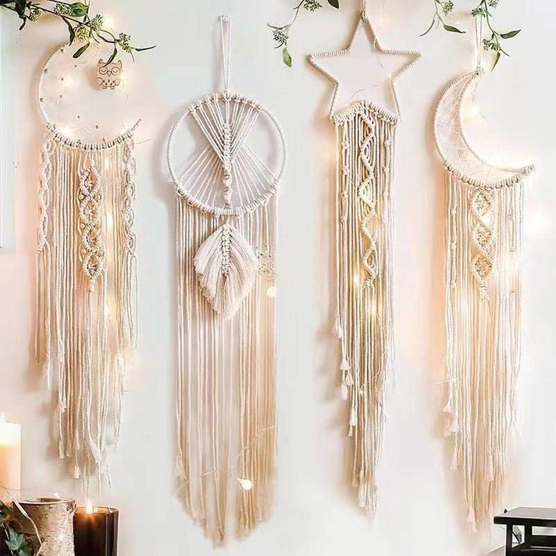 Nordic Popular Woven Tapestry Dream Catcher Handmade Pendant Home Wall Hanging Star Moon Decorative Hanging Macrame