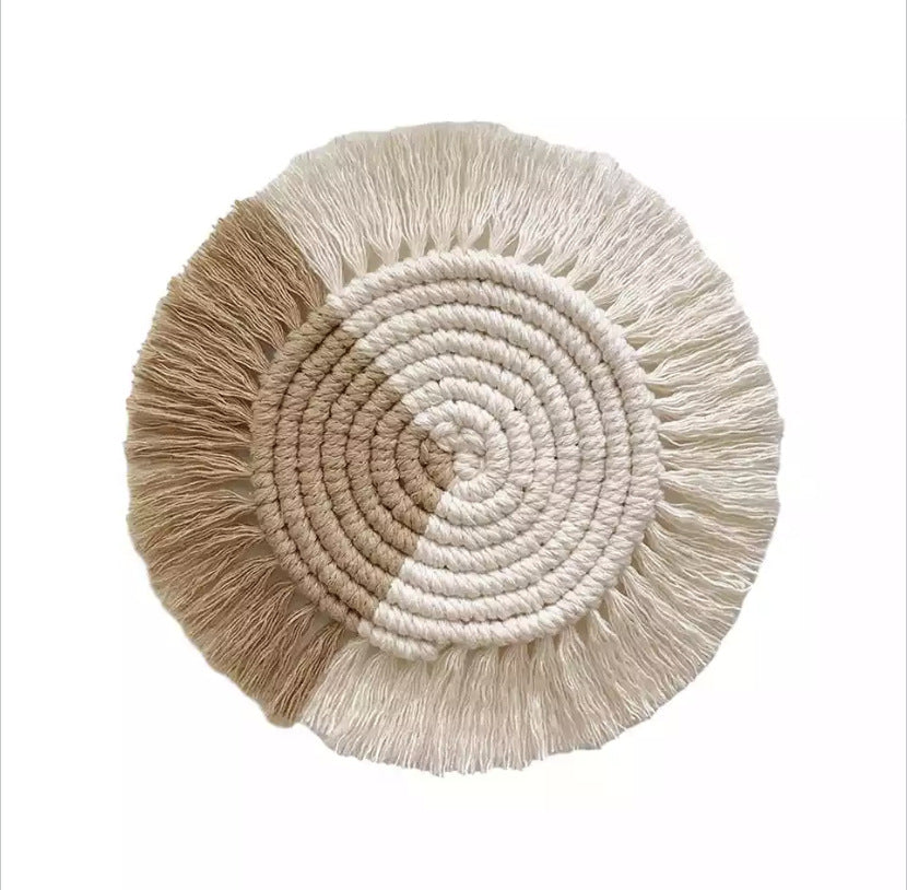 Pure Hand-woven Nordic Style Cotton Rope Tassel Round Square Heart-shaped Non-slip Heat-insulating Bowl Mat Placemat Coaster