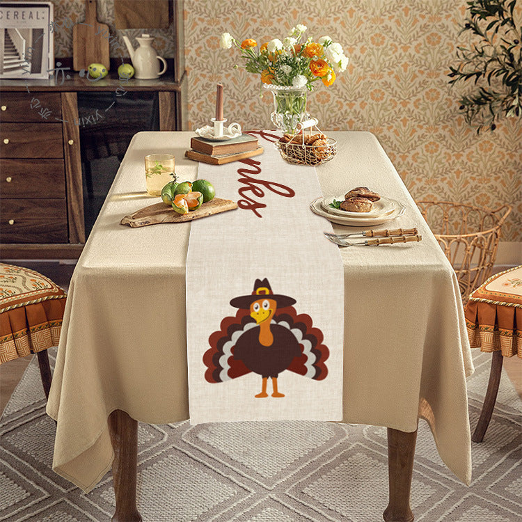 Thanksgiving Tablecloth Table Runner Living Room Decoration Dining Table Coffee Table Fabric Turkey Pattern Table Runner Spot