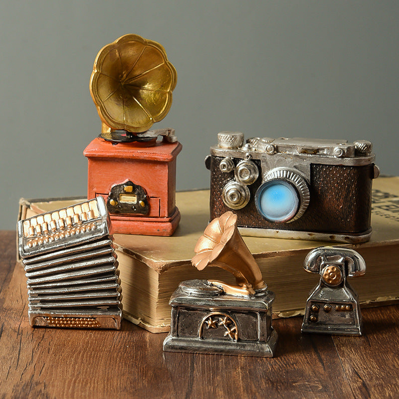 Nostalgic Retro Resin Ornaments Crafts Home Decoration Phonograph Mini Small Ornaments Photography Props Camera