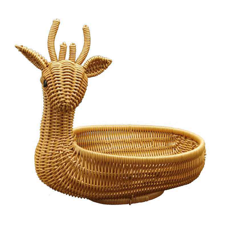 Storage Basket Fruit Plate Living Room Coffee Table Creative Modern Household Plastic Imitation Rattan Woven Basket Desktop Good-looking Wholesale