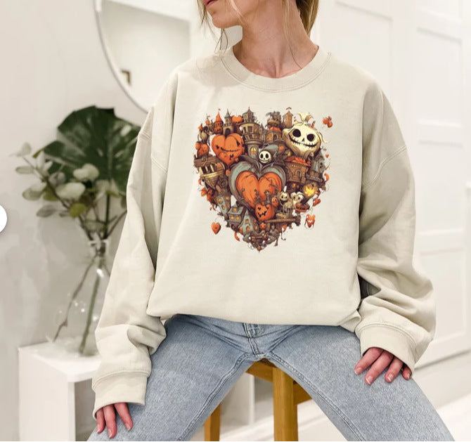 Halloween Personality Printed Fashion Sweatshirt Loose Size Women