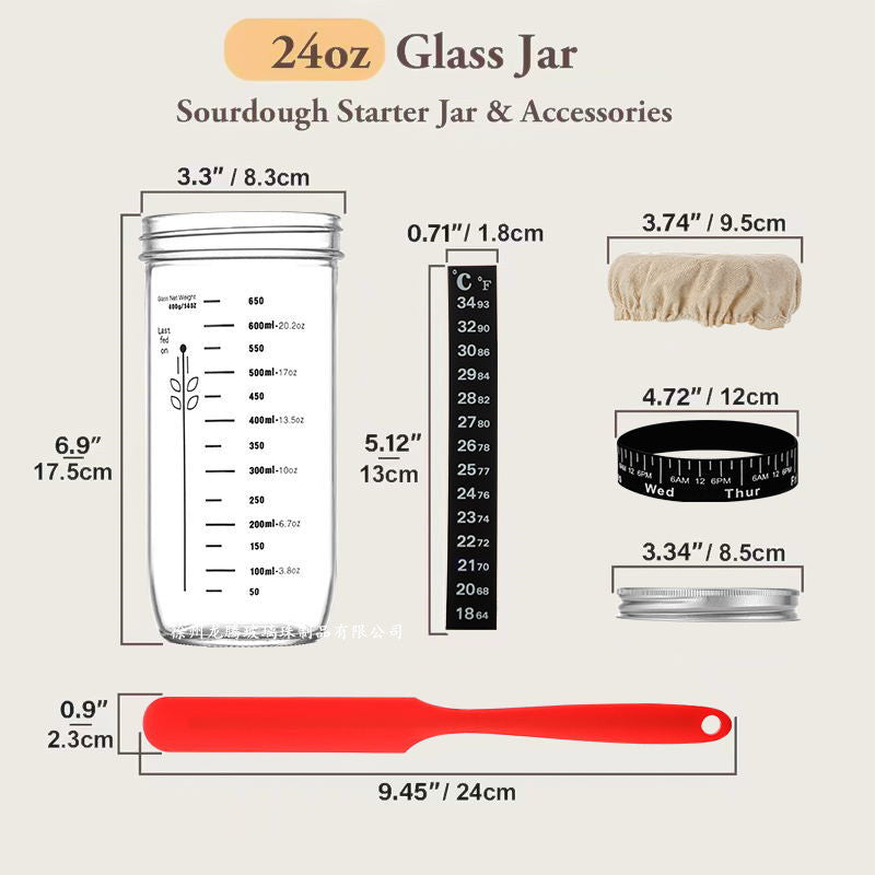 Sour Bread Fermentation Glass 24Oz Jar Bread Fermentation Jar Dough Baking Supplies Thermometer With Lid