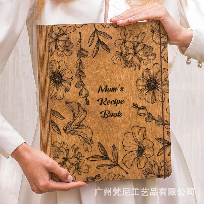 Personalized Customized Wooden Recipe Book Binder Notebook Mother's Day Gift UV Print Pattern