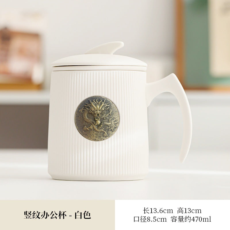 Gradient Ceramic Tea Cup Tea Separation Year Of The Dragon Water Cup With Lid Large Capacity Office Cup Gift Box Suit