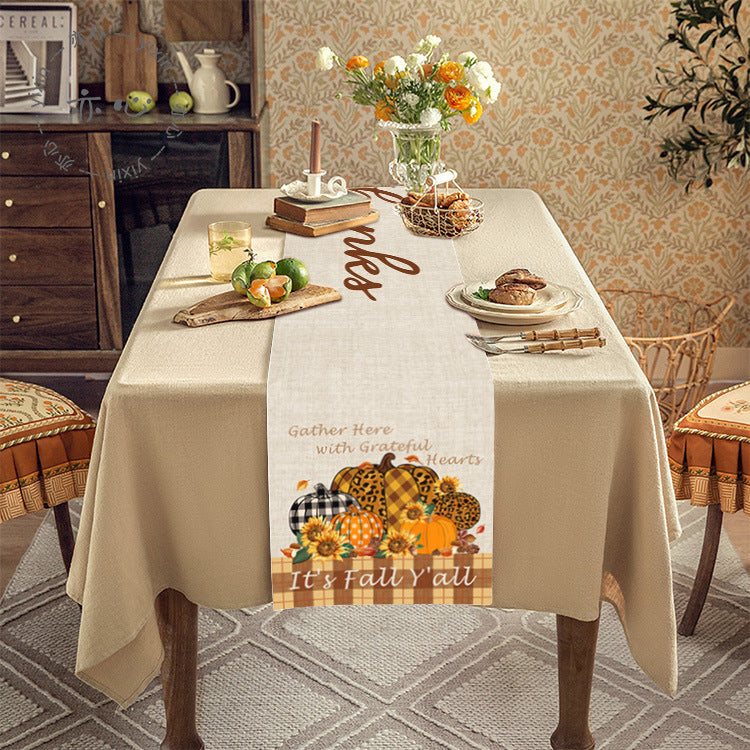 Thanksgiving Tablecloth Table Runner Living Room Decoration Dining Table Coffee Table Fabric Turkey Pattern Table Runner Spot