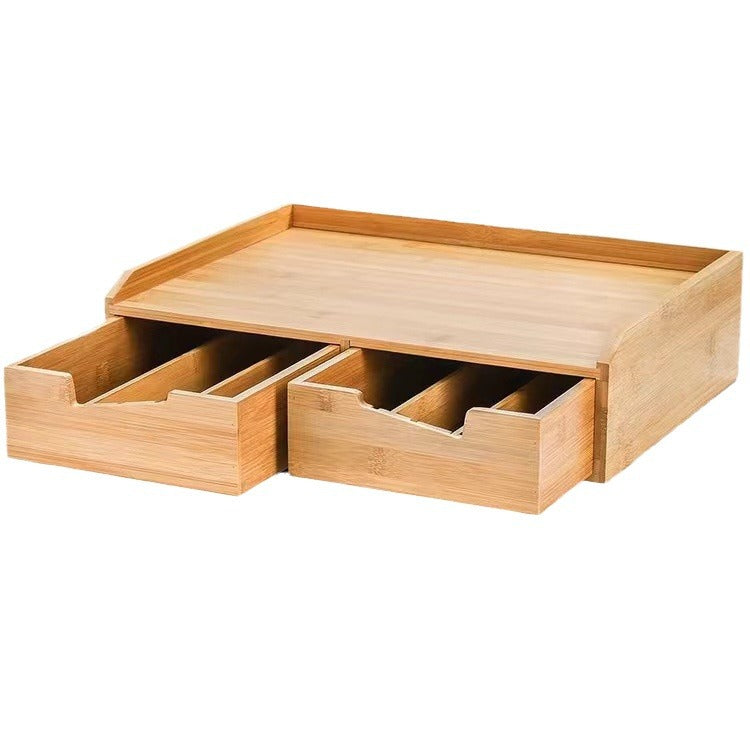 Bamboo Storage Box With Drawer Household Coffee Tea Bag Organizer Solid Wood Office Tea Room Storage Box