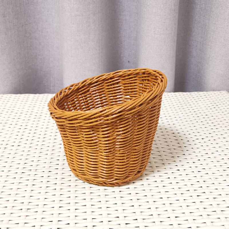 Storage Basket Fruit Plate Living Room Coffee Table Creative Modern Household Plastic Imitation Rattan Woven Basket Desktop Good-looking Wholesale