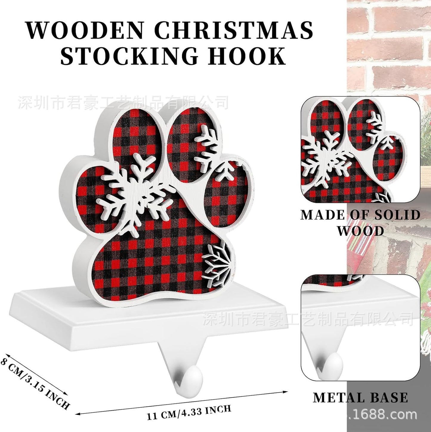 Metal Wooden Stockings Pet Paw Hanger Hook Christmas Decoration Desktop Hook Multi-functional Hook