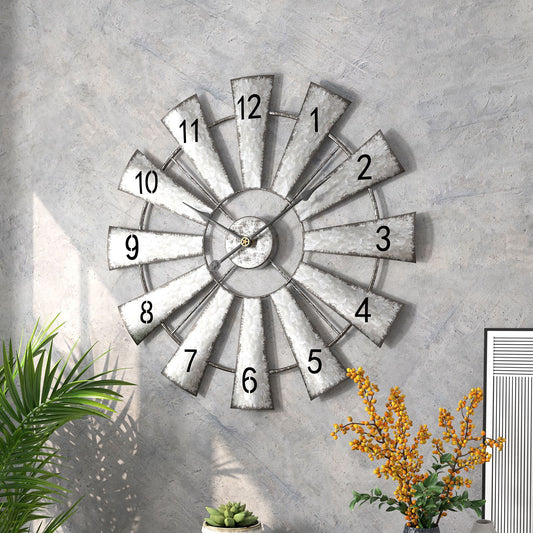 Wall Clock Iron Digital Simple Living Room Mute Clock Creative Decorative Iron Wall Clock Western Nostalgic Decor Vintage Windmill