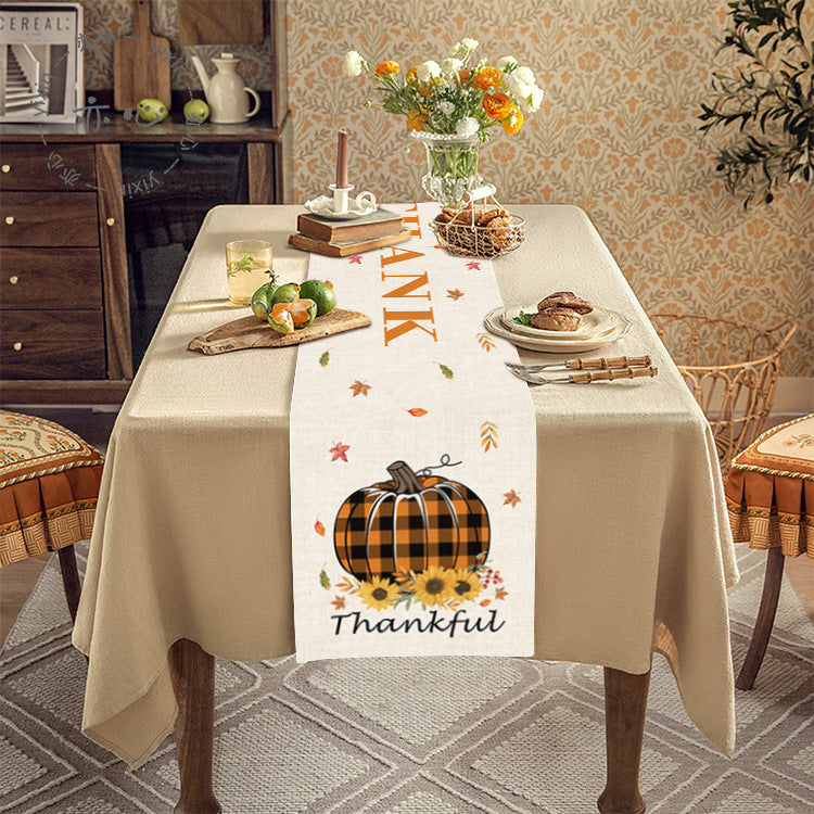 Thanksgiving Tablecloth Table Runner Living Room Decoration Dining Table Coffee Table Fabric Turkey Pattern Table Runner Spot