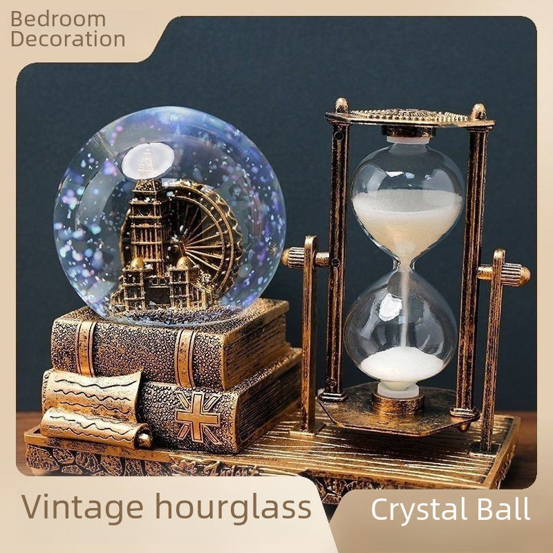 Retro Tower Hourglass Timer Crystal Ball Music Box Luminous Desktop Decoration Student Graduation Christmas Gift