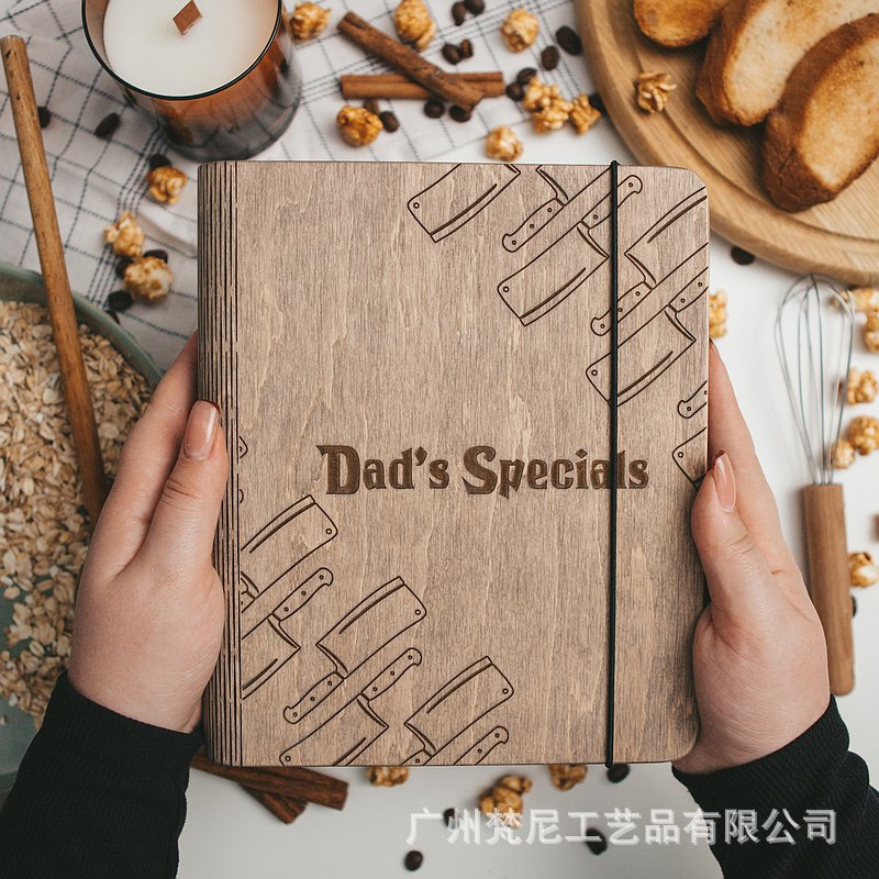 Personalized Customized Wooden Recipe Book Binder Notebook Mother's Day Gift UV Print Pattern