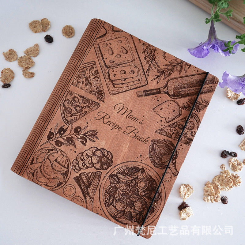 Personalized Customized Wooden Recipe Book Binder Notebook Mother's Day Gift UV Print Pattern