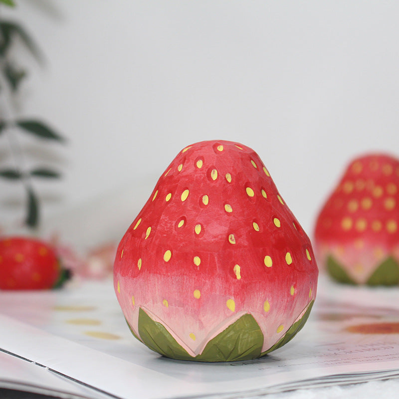 Wood Carving Strawberry Ornaments Berry Worry Handmade Gift Blessing Creative Desktop Decoration