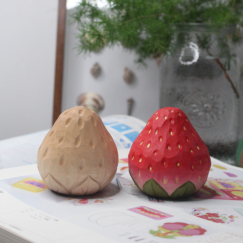 Wood Carving Strawberry Ornaments Berry Worry Handmade Gift Blessing Creative Desktop Decoration