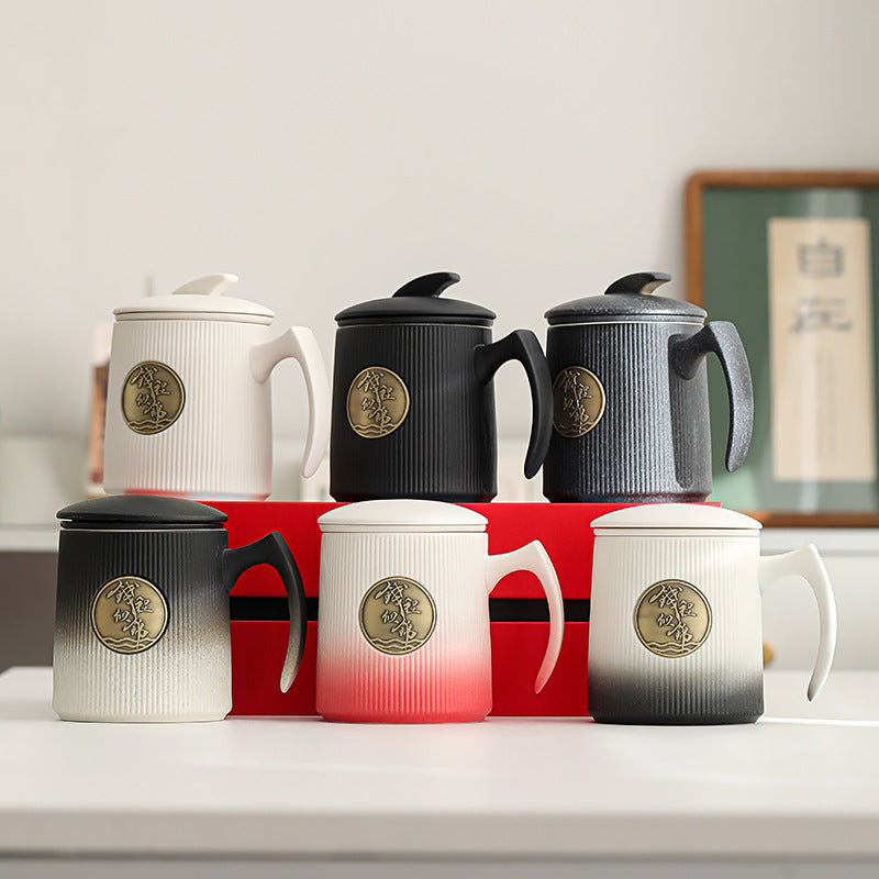 Gradient Ceramic Tea Cup Tea Separation Year Of The Dragon Water Cup With Lid Large Capacity Office Cup Gift Box Suit