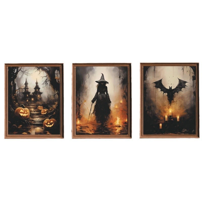 Halloween Ghost Bat Witch Pumpkin Canvas Painting Art Poster Suit Decorative Painting Core