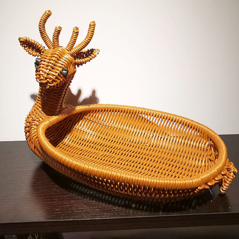 Storage Basket Fruit Plate Living Room Coffee Table Creative Modern Household Plastic Imitation Rattan Woven Basket Desktop Good-looking Wholesale