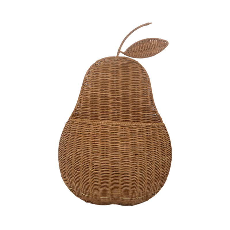 INS Handmade Natural Rattan Wall Hanging Apple Fruit Shape Storage Basket Apple Pear Storage Basket Wall Storage