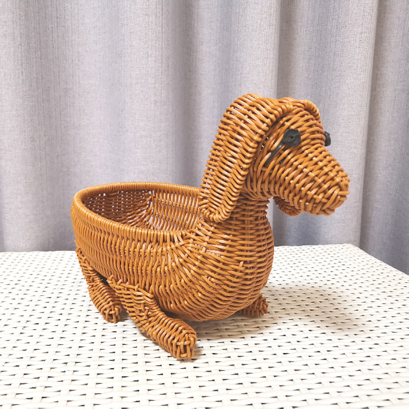 Storage Basket Fruit Plate Living Room Coffee Table Creative Modern Household Plastic Imitation Rattan Woven Basket Desktop Good-looking Wholesale