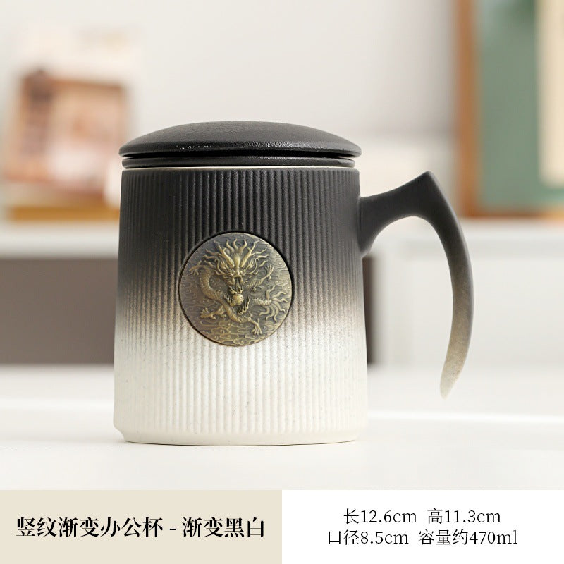 Gradient Ceramic Tea Cup Tea Separation Year Of The Dragon Water Cup With Lid Large Capacity Office Cup Gift Box Suit