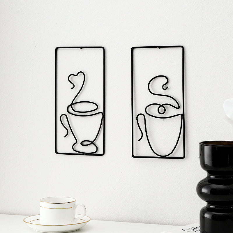 Wall Decoration Iron Painting Tea Cup Line Metal Wall Hanging Home Living Room Hanging Painting Art Silhouette