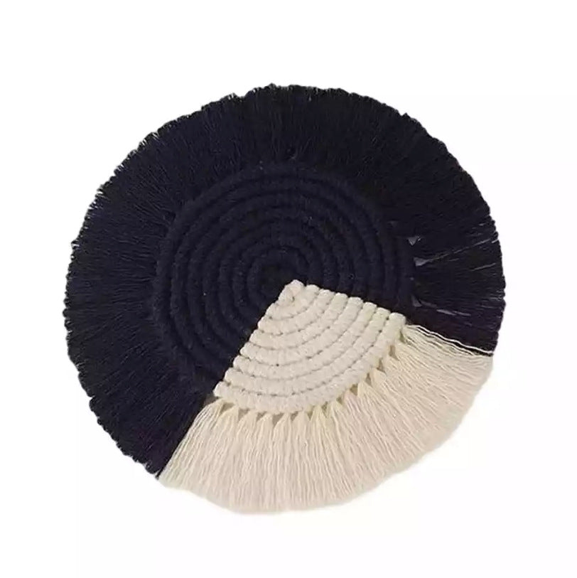 Pure Hand-woven Nordic Style Cotton Rope Tassel Round Square Heart-shaped Non-slip Heat-insulating Bowl Mat Placemat Coaster