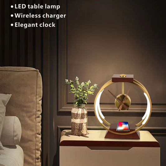 Creative Table Lamp Modern Light Luxury Clock Ornaments Wireless Charging Touch Control Smart Bedside Lamp