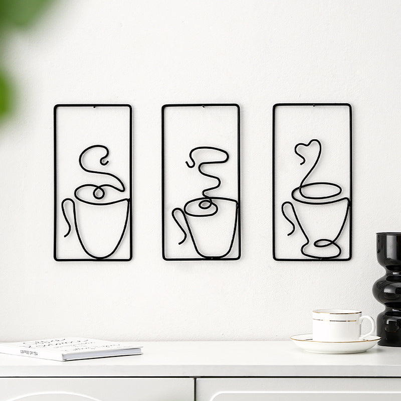 Wall Decoration Iron Painting Tea Cup Line Metal Wall Hanging Home Living Room Hanging Painting Art Silhouette