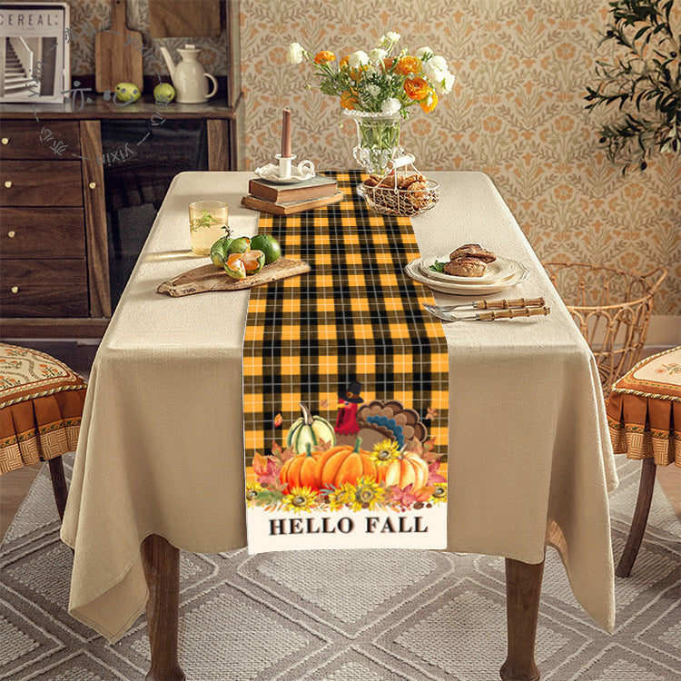 Thanksgiving Tablecloth Table Runner Living Room Decoration Dining Table Coffee Table Fabric Turkey Pattern Table Runner Spot