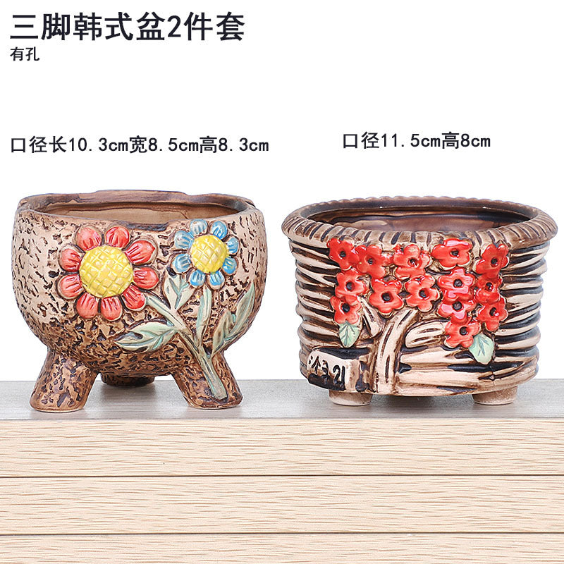 Creative Fleshy Flowerpot Ceramic Personality Purple Sand Size Fleshy Pot Pastoral Stoneware Flower Plant Flowerpot Clearance