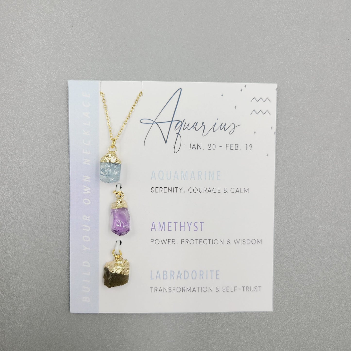 Personalized Gift Natural Stone Crystal Set Necklace Card Stainless Steel Birthstone Charm Twelve Constellations Necklace